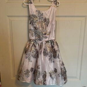 Elegant Floral Kids Dress - Cream and Gray